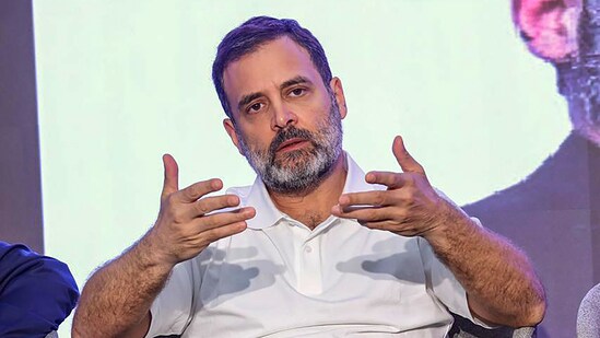Congress leader Rahul Gandhi speaks at an event, in Washington. (PTI)