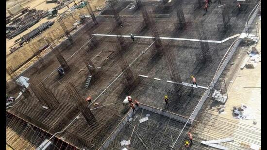 The construction of the Jewar airport at full swing. (HT Photo)