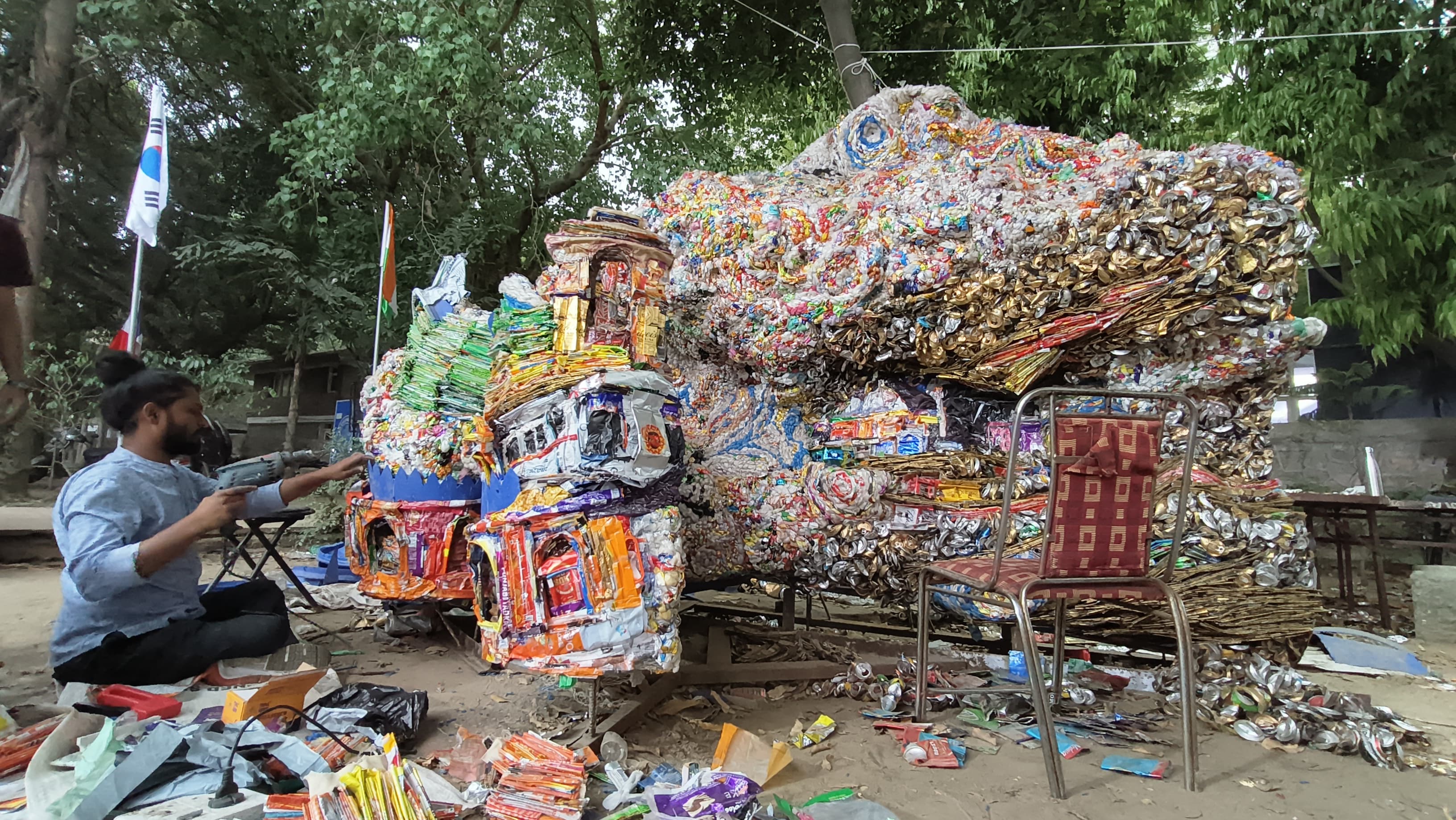 Manveer Singh Gautam’s installation shows the massive level of waste that the city generates in comparison to its tourism.