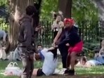 Woman pulling an unsuspecting stranger by hair at Tompkins Square Park in Manhattan.