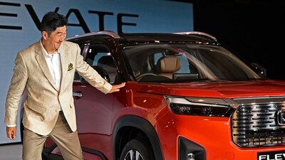 Takuya Tsumura, the President and Chief Executive Officer of Honda Cars India Ltd. gestures during the world premier launch of the new Honda Elevate SUV in New Delhi on June 6, 2023. (Photo by Arun SANKAR / AFP) Takuya Tsumura, the President and Chief Executive Officer of Honda Cars India Ltd. gestures during the world premier launch of the new Honda Elevate SUV in New Delhi on June 6, 2023. (Photo by Arun SANKAR / AFP)
