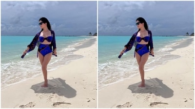 Sunny played muse to fashion designer house The Missy Co and picked a black and blue bikini from the shelves of the designer house. (Instagram/@sunnyleone) Sunny played muse to fashion designer house The Missy Co and picked a black and blue bikini from the shelves of the designer house. (Instagram/@sunnyleone)
