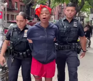 The woman was cuffed after police received several 911 calls about her erratic and violent outburst. (FreedomNews.tv) The woman was cuffed after police received several 911 calls about her erratic and violent outburst. (FreedomNews.tv)