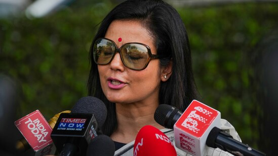 TMC MP Mahua Moitra speaks to the media. (PTI file)