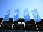 A view of the United Nations Climate Change Conference flags at the venue, in Bonn, Germany.