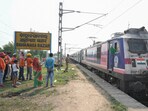 Coromandel Express train leaves from Bahanaga Bazar railway station after train services resumed on the section where the accident happened on Friday, in Balasore district, Monday,