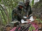 Security personnel seize the weapons during a joint combing operation, in Manipur. (Army Twitter) Security personnel seize the weapons during a joint combing operation, in Manipur. (Army Twitter)