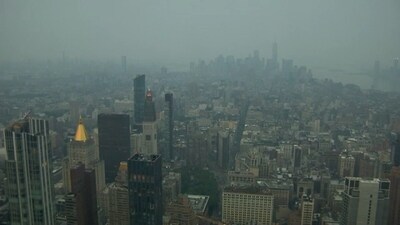 New York City ranks as the global leader in severe air pollution due to the southward drift of harmful smoke from over a hundred wildfires raging in Quebec. New York City ranks as the global leader in severe air pollution due to the southward drift of harmful smoke from over a hundred wildfires raging in Quebec.