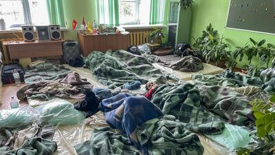 Air India flight passengers stay at makeshift accommodation in a nearby school after it had to land at the Sokol Airport in Magadan, Russia following a technical snag. The Air India plane, carrying 216 passengers and 16 crew members, was flying from Delhi to San Francisco. (PTI)