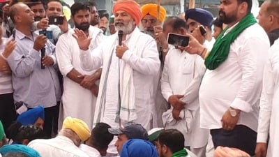 BKU leader Rakesh Tikait addresses a gathering in Shahbad on Wednesday. (HT File) BKU leader Rakesh Tikait addresses a gathering in Shahbad on Wednesday. (HT File)