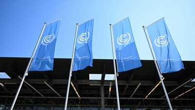 A view of the United Nations Climate Change Conference flags at the venue, in Bonn, Germany. (REUTERS)