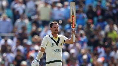 Cricket - ICC World Test Championship Final - Australia v India - The Oval, London, Britain - June 7, 2023 Australia's Travis Head celebrates reaching his century Action Images via Reuters/Paul Childs (Action Images via Reuters)