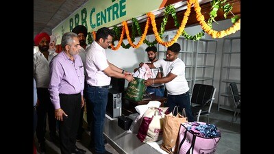 Chandigarh mayor during the inauguration of RRR Centre at Sector 17 in Chandigarh on Wednesday. (Keshav Singh/HT)