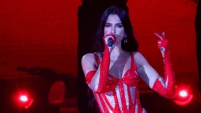 FILE PHOTO: Singer Dua Lipa, who received the Albanian citizenship, performs during her final show of the "Future Nostalgia" tour on  Albania's 110th Anniversary of Independence at Skanderbeg square in Tirana, Albania November 28, 2022 REUTERS/Florion Goga/File Photo (REUTERS)