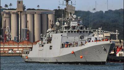 India’s frontline warship INS Trishul en route to Durban. (PTI Photo)