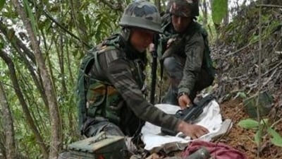 Security personnel seize the weapons during a joint combing operation, in Manipur. (Army Twitter) Security personnel seize the weapons during a joint combing operation, in Manipur. (Army Twitter)