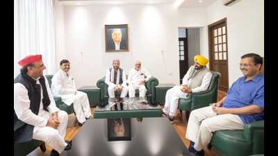 The SP chief’s decision came after a nearly 40-minute meeting with Kejriwal, in Lucknow on Wednesday (Sourced) The SP chief’s decision came after a nearly 40-minute meeting with Kejriwal, in Lucknow on Wednesday (Sourced)