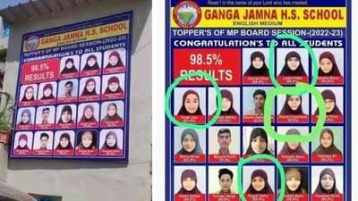 The controversy erupted last week after a poster of the school congratulating students for their performance in the board examination showed girl students, irrespective of their religion, wearing headscarves. (File) The controversy erupted last week after a poster of the school congratulating students for their performance in the board examination showed girl students, irrespective of their religion, wearing headscarves. (File)