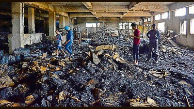 The tool unit in Focal Point after the fire was extinguished. (Manish/HT) The tool unit in Focal Point after the fire was extinguished. (Manish/HT)