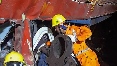 NDRF personnel during the search and rescue operation after an accident involving Coromandel Express, Bengaluru-Howrah Express and a goods train, in Balasore district, Saturday. (PTI) NDRF personnel during the search and rescue operation after an accident involving Coromandel Express, Bengaluru-Howrah Express and a goods train, in Balasore district, Saturday. (PTI)