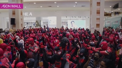 People dressed in Spider-Man costumes at AEON Mall in Malaysia. (Facebook/@AEON MALL) People dressed in Spider-Man costumes at AEON Mall in Malaysia. (Facebook/@AEON MALL)