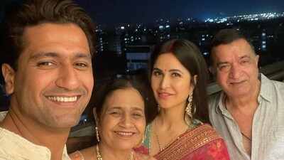 Katrina Kaif posed with her husband Vicky Kaushal and her in-laws Sham Kaushal and Veena Kaushal. (Instagram/@katrinakaif) Katrina Kaif posed with her husband Vicky Kaushal and her in-laws Sham Kaushal and Veena Kaushal. (Instagram/@katrinakaif)