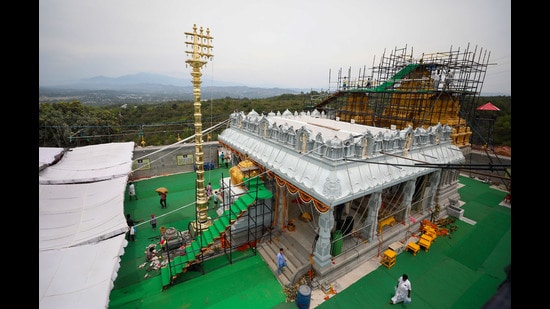A near-replica of Tirupati Balaji temple at Tirumala in Tirupati district of Andhra Pradesh, the temple has been constructed by Tirumala Tirupati Devasthanams. (PTI Photo)