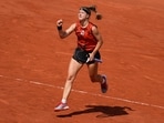 Karolina Muchova of the Czech Republic clenches her fist after winning the first set against Aryna Sabalenka of Belarus during their semifinal match of the French Open. Karolina Muchova of the Czech Republic clenches her fist after winning the first set against Aryna Sabalenka of Belarus during their semifinal match of the French Open.