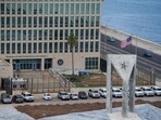 A view of the U.S. Embassy beside the Anti-Imperialist stage in Havana, Cuba, May 24, 2023. REUTERS/Alexandre Meneghini