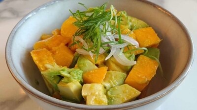 1. Avocado and Mango Salad by Chef&nbsp;Suraj Rawat: Ingredients -Mango 65 gms, Avocado&nbsp;&nbsp;65 gms, Mint&nbsp;&nbsp;1 gms, Orange Reduction 5 ml, Cherry Tomato&nbsp;&nbsp;6 pieces, Onion&nbsp;&nbsp;slices. 2 gms. Method for Mangoes: Ripe but firm mangoes are essential for making this salad taste amazing. Method for Avocados: Find avocados that are ripe as well so that the texture is firm, but not too firm. Method for Red onion: If you can use a sweet red onion, it would be the better variety to use but in case you can’t find them, you can also use green onions or shallots. Method for Cilantro: The flavour of fresh cilantro is really great with the mango and avocado. Method for dressing:&nbsp;This is a combination of olive oil, lime juice (which also helps to reduce the avocado oxidizing) along with honey, cumin, chili powder, salt and pepper.&nbsp; (Chef Suraj Rawat )