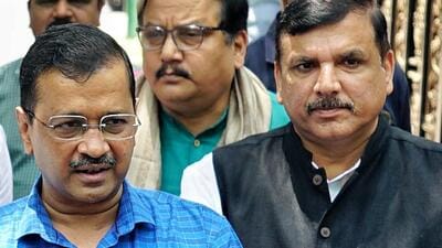 Delhi chief minister Arvind Kejriwal and Sanjay Singh. (ANI)