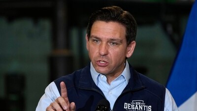 FILE - Republican presidential candidate Florida Gov. Ron DeSantis speaks during a campaign event on May 31, 2023, in Salix, Iowa. Mark Seitz, the Roman Catholic bishop of El Paso, Texas, tells The Associated Press that Florida Gov. Ron DeSantis' flights of migrants from the Texas border to California are "reprehensible" and "not morally acceptable." (AP Photo/Charlie Neibergall, File) (AP) FILE - Republican presidential candidate Florida Gov. Ron DeSantis speaks during a campaign event on May 31, 2023, in Salix, Iowa. Mark Seitz, the Roman Catholic bishop of El Paso, Texas, tells The Associated Press that Florida Gov. Ron DeSantis' flights of migrants from the Texas border to California are "reprehensible" and "not morally acceptable." (AP Photo/Charlie Neibergall, File) (AP)