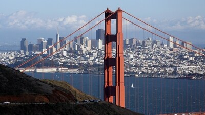The Golden Gate Bridge and San Francisco skyline. The cultural centre of Northern California, San Francisco has made it to top ten in the list as the United States is witnessing a significant surge in cost of living since the country is battering inflation woes, which reached its highest last year in four decades, as consumer prices jumped 7%. (AP)