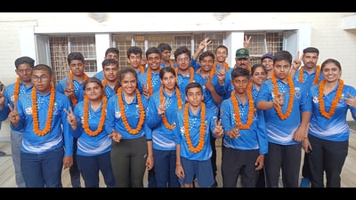 The 22-member Bhavan Vidyalaya contingent, including 17 students and five teachers, after their return to Chandigarh. They cycled 1,300 km over eight days, between May 27 and June 3, to reach Kathmandu, Nepal. (HT Photo) The 22-member Bhavan Vidyalaya contingent, including 17 students and five teachers, after their return to Chandigarh. They cycled 1,300 km over eight days, between May 27 and June 3, to reach Kathmandu, Nepal. (HT Photo)