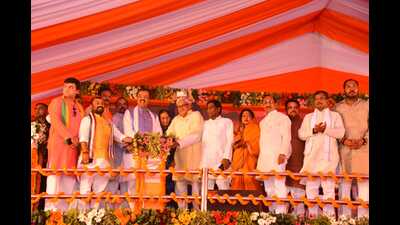 Uttar Pradesh deputy CM Keshav Prasad Maurya at an event in Prayagraj on Thursday. (HT photo)
