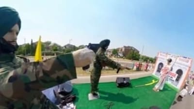 Parade float depicting Indira Gandhi's assassination at an event organised by pro-Khalistani supporters in Brampton city of Canada. (Screengrab from video tweeted by @BalrajDeol4) Parade float depicting Indira Gandhi's assassination at an event organised by pro-Khalistani supporters in Brampton city of Canada. (Screengrab from video tweeted by @BalrajDeol4)