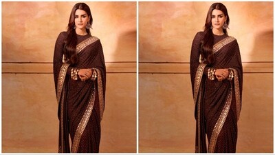 Her exquisite saree showcases intricate hand-embroidered cut dana patterns throughout, along with elaborate mirror detailing on the border. Kriti complemented the saree with a matching full-sleeved blouse. (Instagram/@sukritigrover) Her exquisite saree showcases intricate hand-embroidered cut dana patterns throughout, along with elaborate mirror detailing on the border. Kriti complemented the saree with a matching full-sleeved blouse. (Instagram/@sukritigrover)
