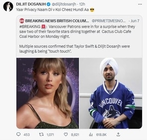 A screenshot of Diljit Dosanjh's deleted tweet. A screenshot of Diljit Dosanjh's deleted tweet.