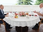 Russian President Vladimir Putin meets with his Belarus' counterpart Alexander Lukashenko in Sochi on June 9, 2023. 