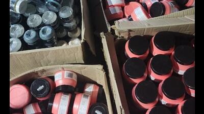 Cops raid factories making fake cosmetic products, seize equipment worth ₹1.41 crore Cops raid factories making fake cosmetic products, seize equipment worth ₹1.41 crore