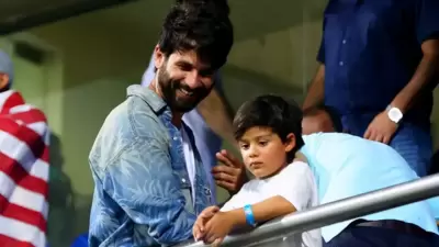 Shahid Kapoor and his son Zain Kapoor at Wankhede stadium in Mumbai.