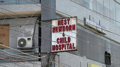 A view of the hospital where 19 newborns were rescued from a fire in the early hours of the morning at Vaishali Colony, in New Delhi on Friday. (Vipin Kumar/HT) A view of the hospital where 19 newborns were rescued from a fire in the early hours of the morning at Vaishali Colony, in New Delhi on Friday. (Vipin Kumar/HT)