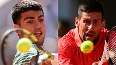 (L) Spain's Carlos Alcaraz Garfia, and (R) Serbia's Novak Djokovic (AFP) (L) Spain's Carlos Alcaraz Garfia, and (R) Serbia's Novak Djokovic (AFP)