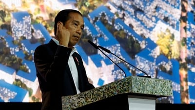 Indonesia's President Joko Widodo speaks about the planned new capital Nusantara, at Ecosperity Week in Singapore on Wednesday. (Reuters)