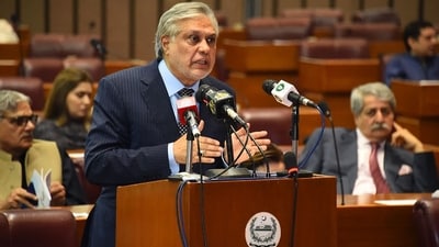 Pakistan's Finance minister Ishaq Dar presents the budget 2023-2024 in the national assembly in Islamabad. (AFP) Pakistan's Finance minister Ishaq Dar presents the budget 2023-2024 in the national assembly in Islamabad. (AFP)