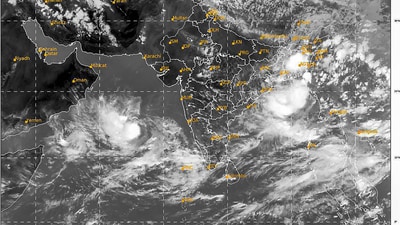 Cyclone Biparjoy was located over the east-central Arabian Sea located 840-kilometer west-southwest of Goa and 870 km west-southwest of Mumbai at 11:30 pm on June 8, the IMD said. (PTI) Cyclone Biparjoy was located over the east-central Arabian Sea located 840-kilometer west-southwest of Goa and 870 km west-southwest of Mumbai at 11:30 pm on June 8, the IMD said. (PTI)