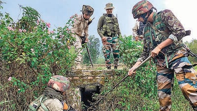 Security personnel during a combing operation in Manipur. (PTI) Security personnel during a combing operation in Manipur. (PTI)