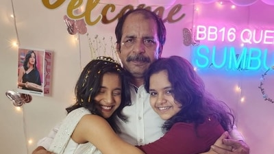 Sumbul Touqeer Khan (left) with her father and sister. Sumbul Touqeer Khan (left) with her father and sister.