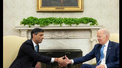 US President Joe Biden meets with British Prime Minister Rishi Sunak in the Oval Office of the White House in Washington, DC, on June 8, 2023. (AFP) US President Joe Biden meets with British Prime Minister Rishi Sunak in the Oval Office of the White House in Washington, DC, on June 8, 2023. (AFP)