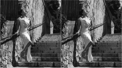 She chose a classic pulled-back hairstyle, elegantly adorning her hair in an old-style bun, which added a touch of vintage charm to her overall look. (Instagram/@sunnyleone) She chose a classic pulled-back hairstyle, elegantly adorning her hair in an old-style bun, which added a touch of vintage charm to her overall look. (Instagram/@sunnyleone)
